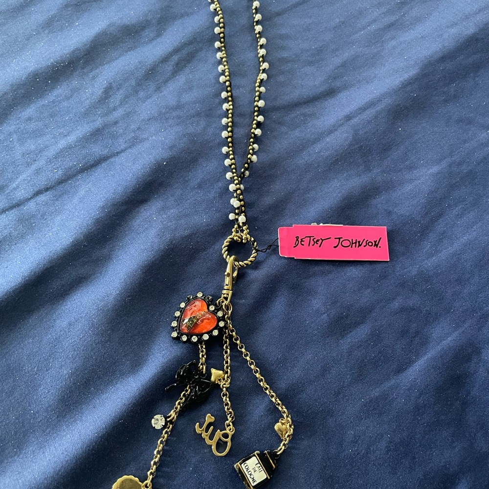 Betsey Johnson Gold and Black Heart Charm Necklace